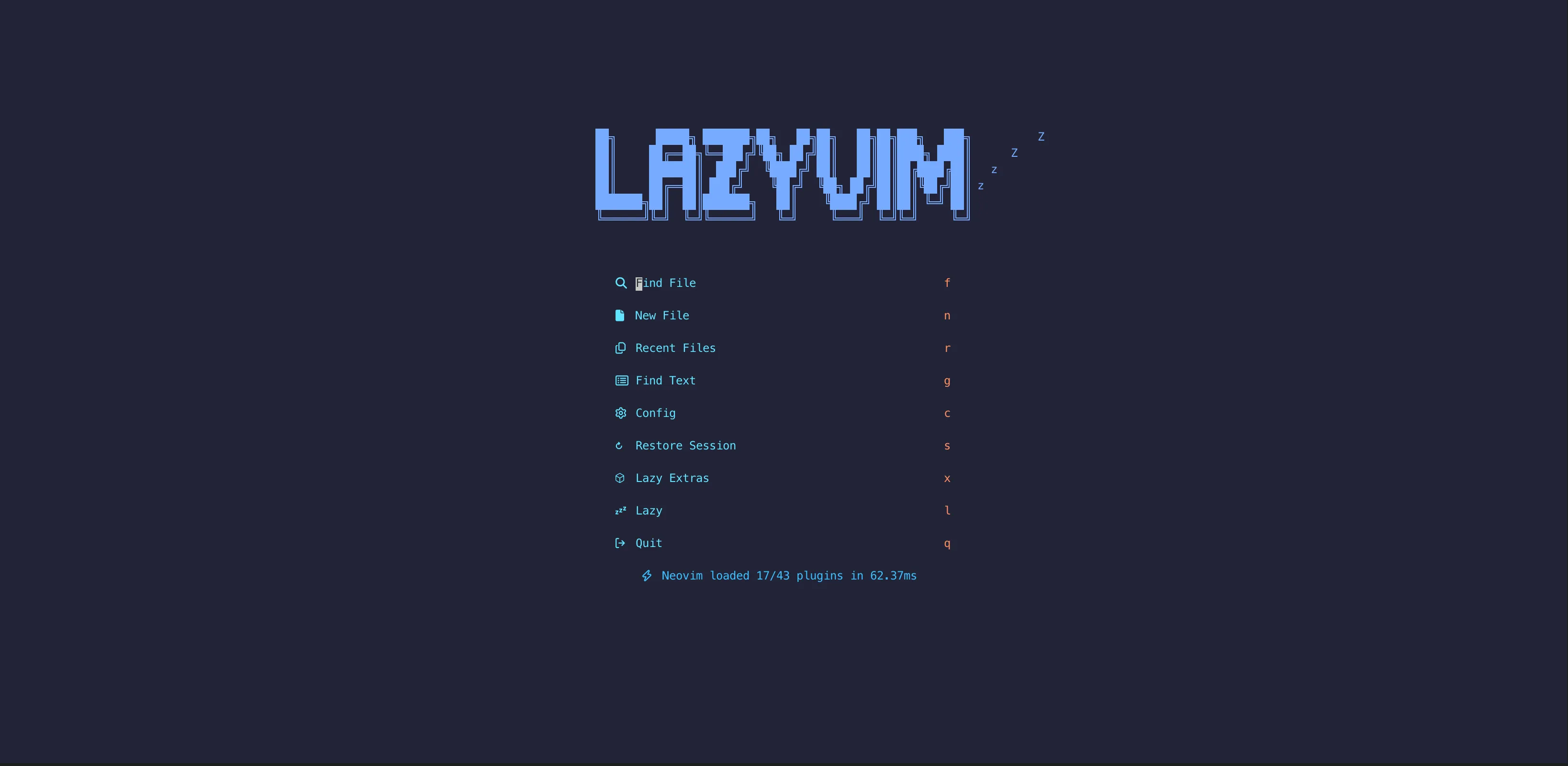 LazyVim のスタートアップ画面